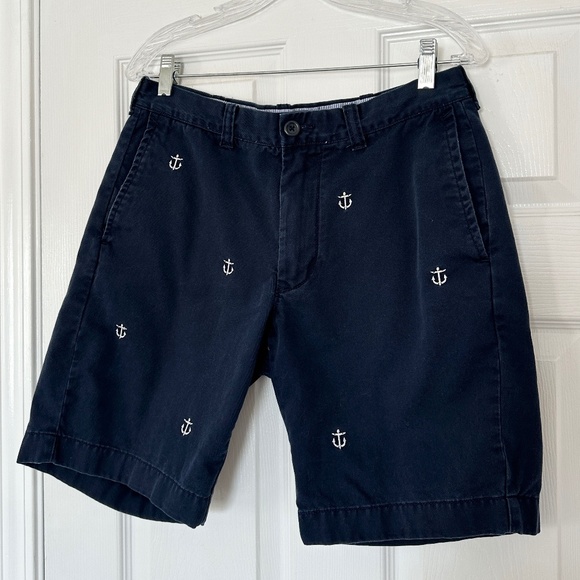 J. Crew Men's Size 31 Navy Blue Anchor Print Chino Shorts Flat Front - Picture 1 of 5